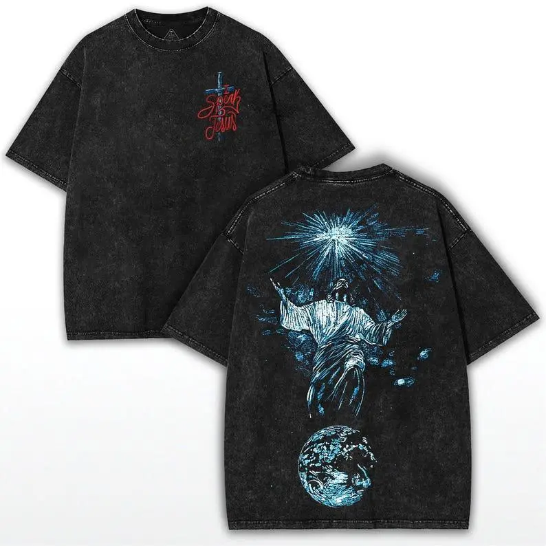 Speak by Jesus Oversized Tee: Vintage Christian Streetwear with Cross