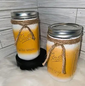 2 Wide Mouth Mason Jars With Dark Yellow & White Custom