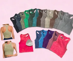 Ribbed Racerback Mineral Washed Crop Tank Top Bralette with pads 6190 by Zenana, rounded neckline, Soft stretchy Comfy with removeable padding
