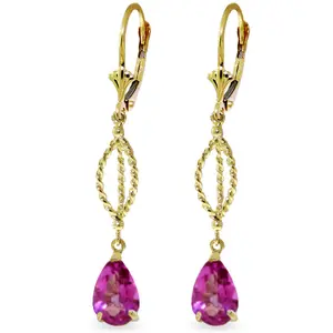 3 CTW 14k Solid Gold Pink Shock Pink Topaz Earrings
