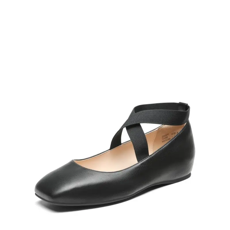 Dream Pairs Women's Nude-PU Square Toe Ballet Flats, Casual Footwear with Elastic Crisscross Ankle Straps, Supportive Foam Cushioned TPR Slip-Resistant Walking Shoes