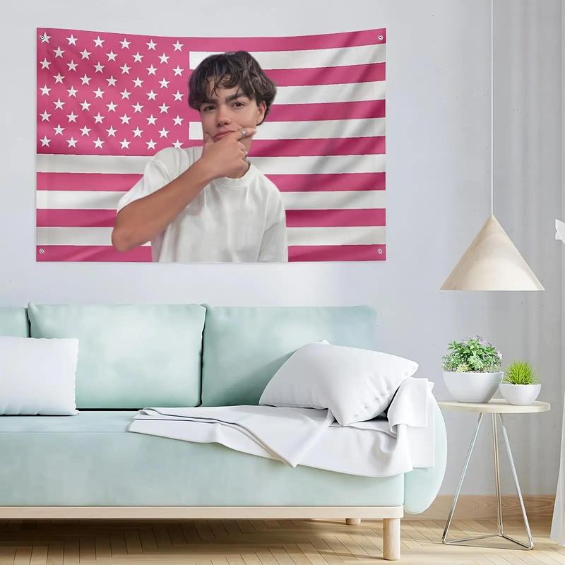Extra Large 3x5 Feet Pink American Flag Banner - Single-Sided Heavy-Duty Fabric with Malachi Patton Face and Float Number 12 Design - Cute Birthday Party, July 4th, Sports Event Gift Style - Indoor/Outdoor Decoration (No Electricity Required) - Suitable f