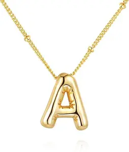 14K Gold Plated Bubble Letter Necklace, Alphabet Pendant