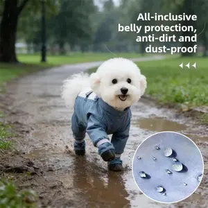Waterproof Dog Raincoat Four Legs Full Body Coverage Durable Pet Anti-Dirt Clothing Grey Memory Fabric Ideal for Outdoor Walking