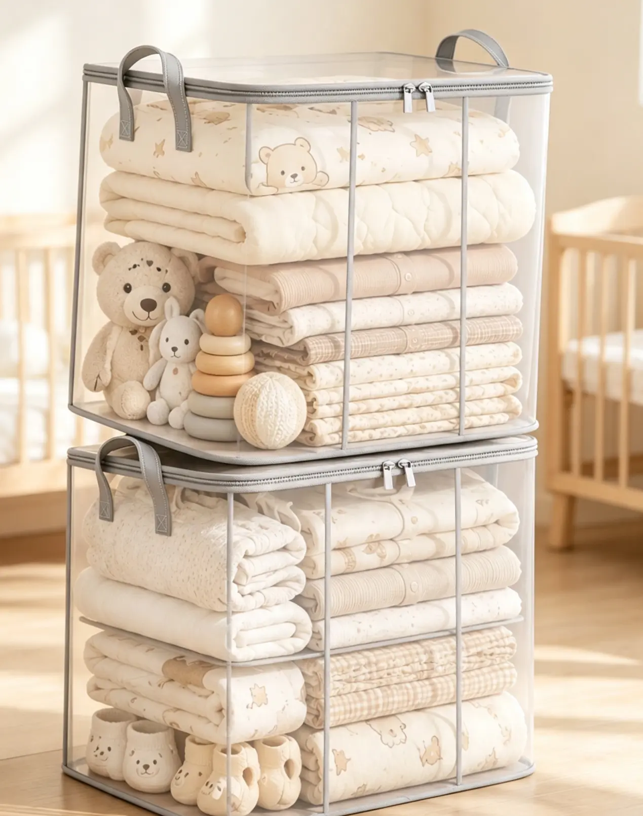 2-4pc Foldable Storage Box With Handle, Large Capacity Breathable Zipper Storage Bin, Suitable For Bedding, Sheets, Clothes, Blankets And Toys, Space-Saving For Closet, Home, Bedroom, Dorm, Also Can Be Used As Laundry Basket Or Toy Storage Bin,