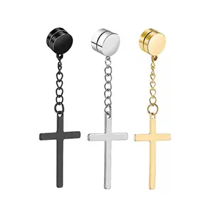 1 pair Stylish Stainless Steel Magnetic Cross Earrings for a Punk Look