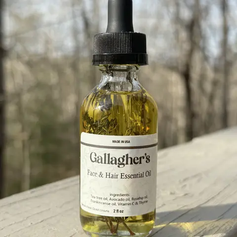 Gallagher's Face & Hair Essential Oil  |  Tea Tree Oil, Avocado Oil, Rosehip Oil, Frankincense Oil Vitamin C & Thyme  |  All Natural Ingredients