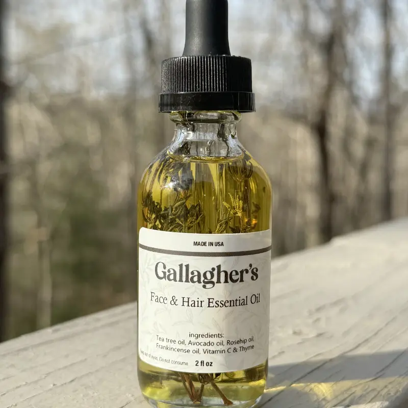 Gallagher's Face & Hair Essential Oil  |  Tea Tree Oil, Avocado Oil, Rosehip Oil, Frankincense Oil Vitamin C & Thyme  |  All Natural Ingredients