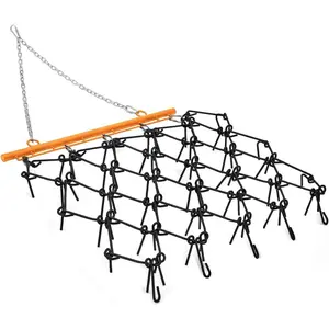 4ft x 4ft Heavy Duty Drag Harrow, 3/8" Tines with Fixed Cylinder & Chain Link Mat for ATV/UTV, Lawn Tractor -Black Harrow & Orange Shank