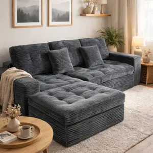 M2026 Newest Boneless Couch Modular Sectional Sofa with Chaise, Modern L Shaped Cloud Couch with Deep Seat, Sectional Couches for Living Room, Bedroom, Office,  No Assembly Required Gray