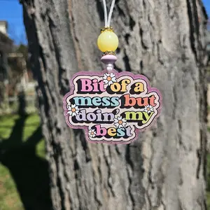 Ready to ship - Rearview Mirror Car Charm - No Customization -Glitter Resin Art with Beaded Design