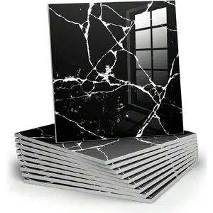 10pcs Marble Peel and Stick Backsplash Waterproof Washroom Wall Panels, Peel and Stick Tile, PVC Wall Panels for Kitchen (Black Marble Tiles, 11.8" x 11.8" x2.5MM x 10Pack)