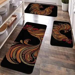 JIT 1/2/3 pcs of flannel chicken coop style rooster carpet, suitable for various scenarios as a home decorative rug. Kitchen carpet set, flannel washable bedside soft carpet, suitable for use in kitchens, bedrooms, etc.
