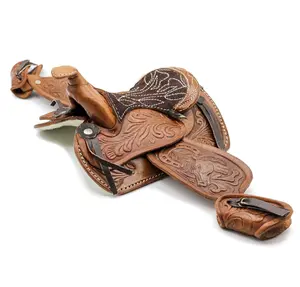 5" Seat Decoration Brown Western Horse Miniature Leather Saddle
