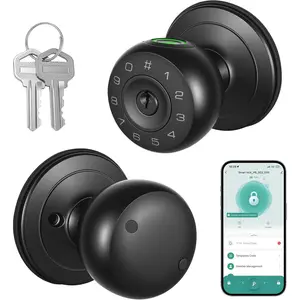 4-in-1 Fingerprint Door Lock with Touchscreen Keypad, Door Knob for Bedroom, Front Door, Apartment Office and Garages-Matte Black