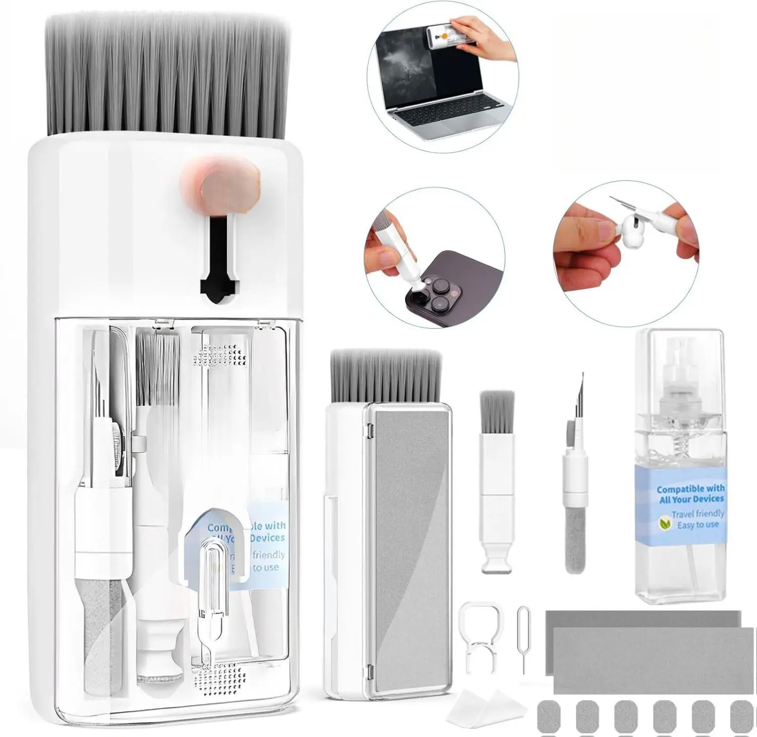 TechWise Ultimate Keyboard Cleaner Kit - All-in-One Laptop Cleaning Set with Retractable Brush, Polishing Cloths, Keycap Puller & More for DSLR Lenses, Earbuds, and More