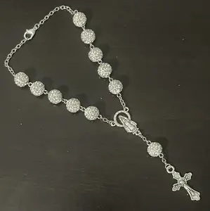 White Glam Rhinestone Car Rosary