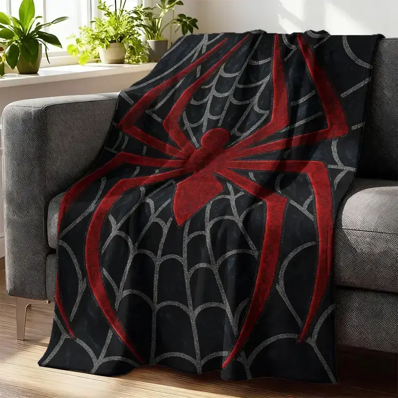 Black/Red Spider-Inspired Flannel Throw Blanket, Comic Hero Style Ultra-Soft Plush Flannel Blanket, Cozy Blanket for Sofa Bed Couch, Home Décor Gift