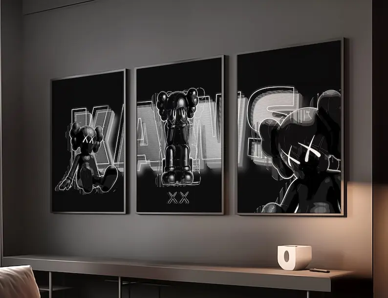 HYPEBEAST Wall Art Set of 3 Kaws Poster, Trendy Wall Art Men Wall Decor Girls Room Wall Art Hypebeast Graffiti Kaws Prints Urban Wall Art