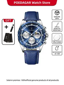 Poedagar casual exquisite men's watch waterproof timing watch dating week sports men's leather quartz watch men's watch suitable for daily wear, preferred gift, Fashionable Waterproof Watch, Casual Trendy Wristwatch