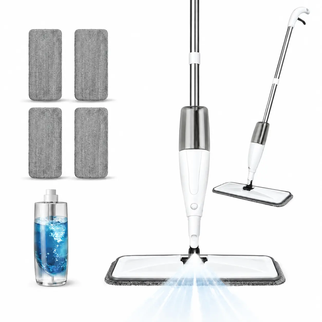 Microfiber Spray Mop for Floor Cleaning, Durable Aluminum Pole, 360° Swivel Head, 4 Washable Pads, Refillable Spray Bottle, Lightweight Non-Slip Flat Mop for Hardwood, Tile & Other Hard Floors, Wet & Dry Cleaning