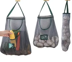 TIKA 3-Pack Reusable Hanging Mesh Storage Bags for Fruits and Vegetables, Pull-Resistant Bags for Garlic, Potatoes and Onions