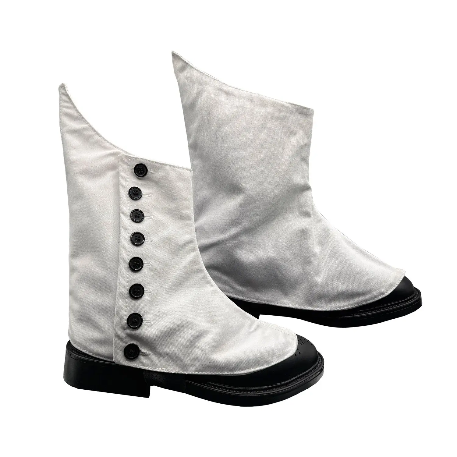 Women's Traditional White Fabric Kilt Spats, Highland Wear with 8 Black Buttons, Velcro Fastening and Elastic Understrap, Elastic Beneath Foot