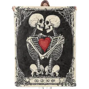Skeleton Love Embrace Blanket Soft Cozy Flannel Throw Blanket, Warm Yet Lightweight Romantic Gothic Art Blankets for Travel, Couch, Bed, for Adults Women Men, Fuzzy Outdoor Comfort Wrap