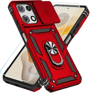 Moto G 5G 2025 Case with HD Screen Protector & Slide Camera Cover & Kickstand, [Military-Grade] Phone Case (Red, for Moto G 5G 2025) Metal Smartphone