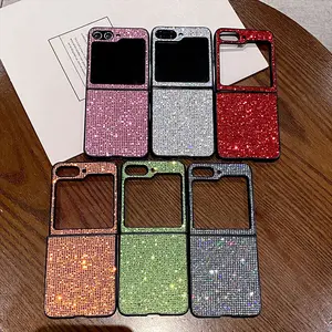 Luxury Sparking Flash Solid Color Protective Back Cover for SamSung Galaxy Z Flip 7 6 5 4 3 FE 5G Sequin Shiny Hard PC Bling Lattice Case