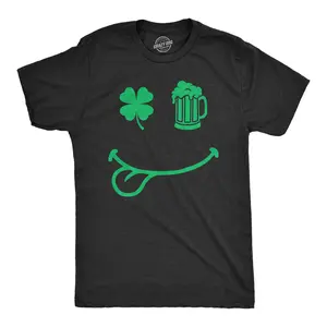 Mens St Pat Smile T Shirt Funny Saint Pattys Day Parade Smiling Face Tee for Guys Mens Funny T Shirts Cool Vintage Fashion T-Shirt Gift Classic Menswear Saint Patrick's Day Apparel for Men Novelty Tees for Guys Black -
