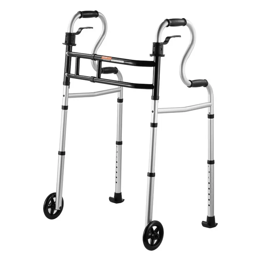VEVOR Collapsible 3-in-1 Front-Wheeled Mobility Aid, Adjustable Height & Width Aluminum Frame Support Device, Lightweight for Elderly, Up to 350lbs Capacity, Unisex