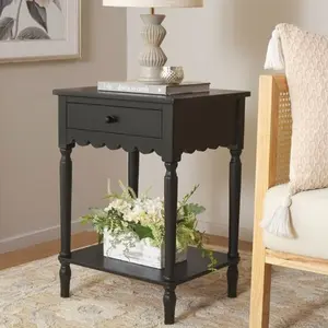 Anwyn 1-Drawer Scalloped Accent Table - matte black