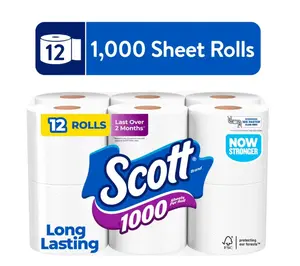 1000 Toilet Paper, 12 Rolls, 1,000 Sheets per Roll