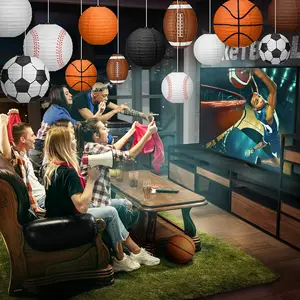 13 pieces of sports-themed paper lanterns, suitable for indoor and outdoor decorations at sports-themed birthday parties, including football, baseball, and basketball designs. halloween home goods Spooky Campfire Resin Ornament
