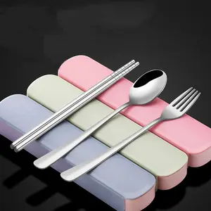 3-Piece Stainless Steel Utensil Set with Travel Case, Reusable for Daily Use