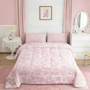 Pink Leopard Bedding Set for Kids Boys Girls Animal Print Comforter Cheetah Bedding Set Bedroom Decor Leopard Fur Print Duvet Safari Quilt