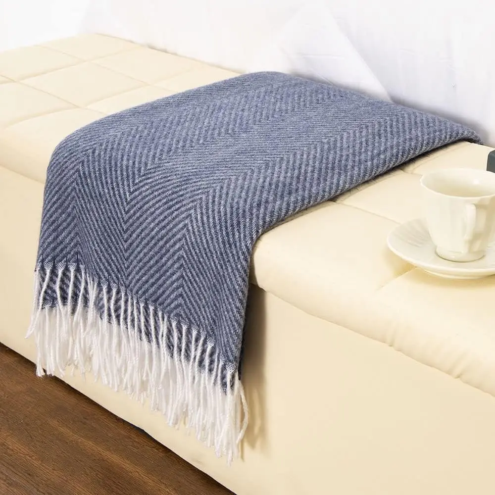 Decorative Herringbone Faux Cashmere Throw Blanket Navy Blue Cheveron Fringe Lightweight Fuzzy Soft Cozy Throws for Sofa Bed  Throw Blanket 50" x 60"