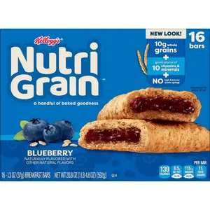 Kellogg's Nutri-Grain Blueberry Chewy Breakfast Bars, Made with 10g Whole Grains, 16 Count 20.8 oz