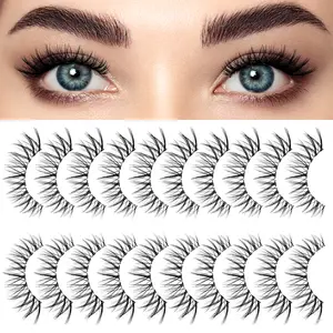 Bluesmurfs False Lashes 3D Cat-Eye Volume Eyelashes Individual Short Lashes Natural Look Faux Mink Invisible Strip Wispy Fake Lashes 10 Pairs Per Pack…