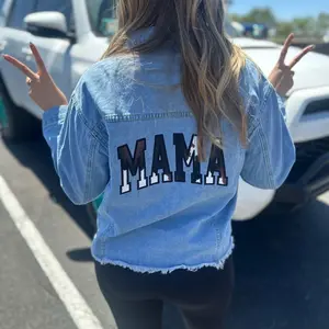 MAMA Embroidered Jean Jacket - Cow Print Embroidery Denim Custom FYP