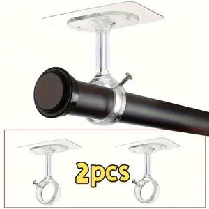 2 non-punching ceiling curtain rod brackets | Heavy-duty self-adhesive adjustable curtain hooks for wardrobes and bedrooms, new black version, multi-functional hooks, Interior Decoration Accessories