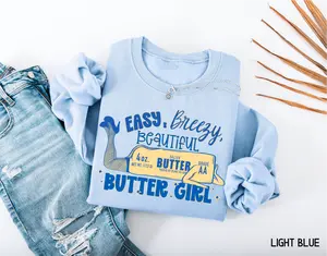 Butter Girl Adult Sweatshirt - Crewneck Unisex Graphic Sweatshirt with Retro Butter Stick Design - Funny gift for Food Lover