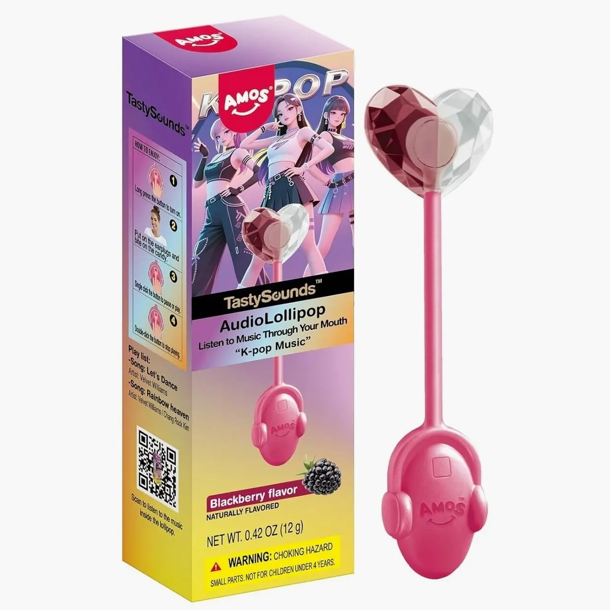 NEW - Amos Music Lollipop Candy, Audio Singing Lollipop, Individually Wrapped Natural blackberry Flavor (1 Pack) - Viral tiktok