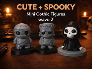 Mini Gothic Figures Wave 2 – 3D Printed Cute Spooky Set Mummy Frankenstein Grim Reaper 70mm Desk Decor Collectibles for Gothic Lovers