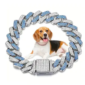 Hip Hop Cuban Dog Necklace Bling Glitter, 14mm Wide Bling for Small, Medium and Large Pets, Stylish Pet Jewelry Accessory