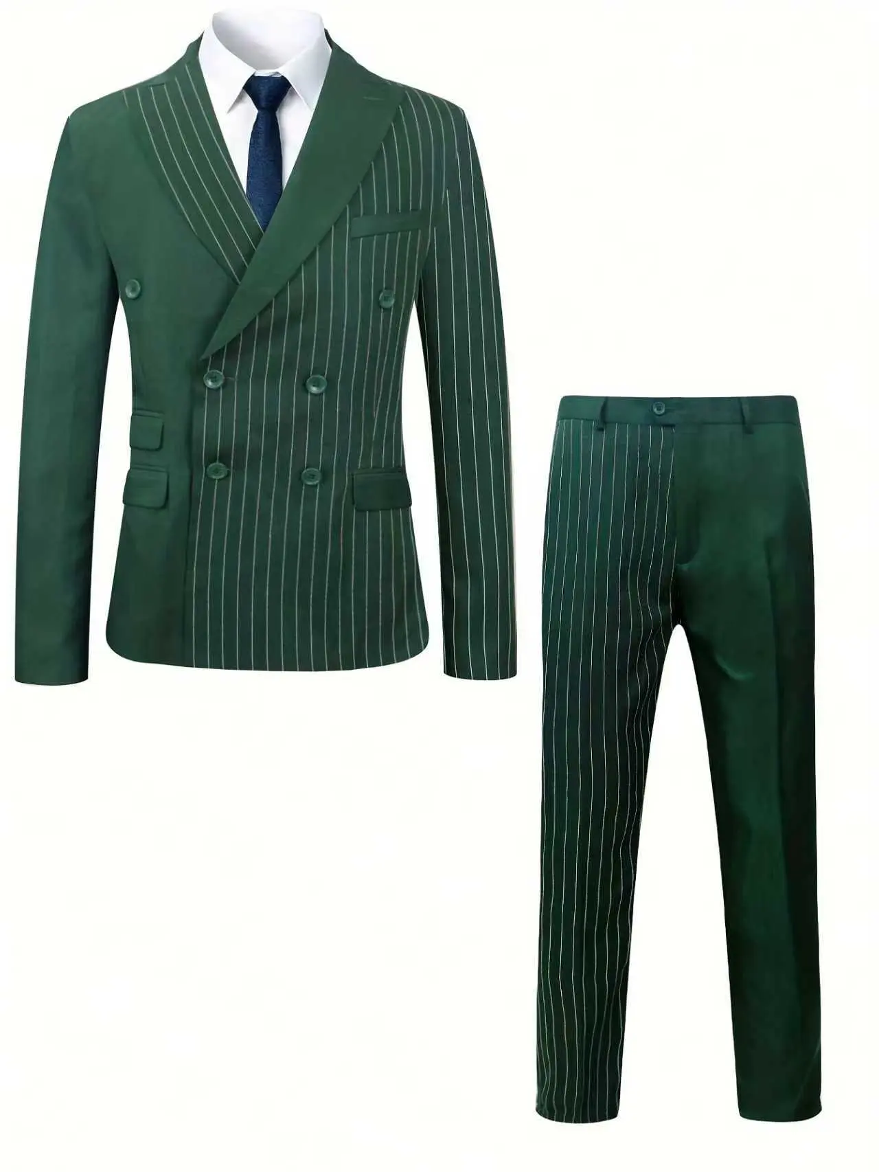 PREMIUM SAGE GREEN THIN STRIPE DOUBLE BREASTED SUIT SET!High-quality fabric + clean cut, suitable for weddings / business dinners / formal occasions, classic stripes + double-breasted design instantly elevate your look, a must-have stylish piece for suit