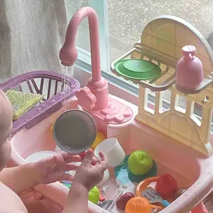 Play Kitchen Sink Toys for Kids with Running Water - Pretend Play Dishes Play House