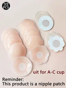 32-Piece Invisible Silicone Nipple Covers, Summer-Ready Bralettes, Medium Support, Plain Design, Unlined, Suitable for All Sizes