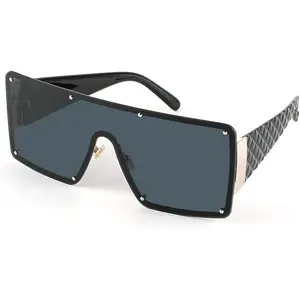 Women's oversized square sunglasses, men's flat top shield sunglasses, integrated frameless sunshade curtain